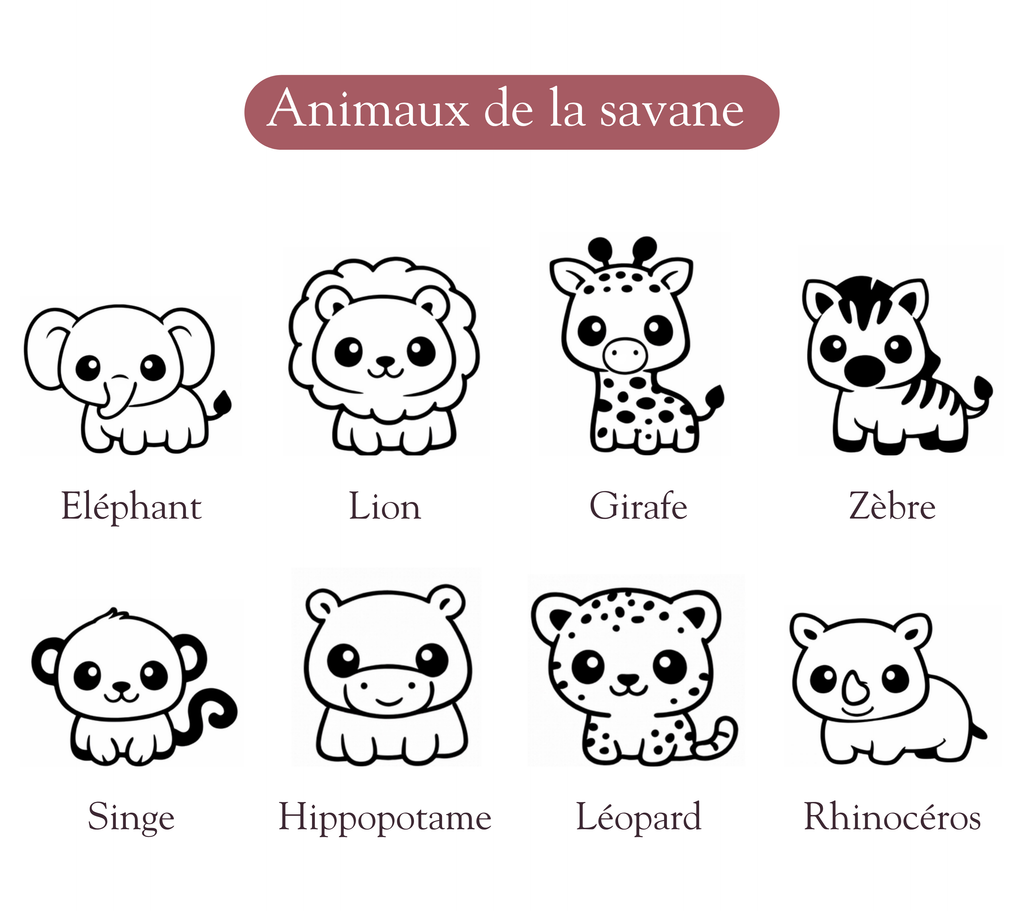 Emporte-pièces thème Animaux de la savane avec prénom
